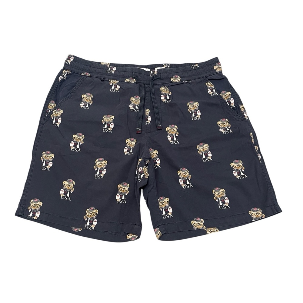 Denim & Flower Blue Teddy Bear USA Patriot Chino Pull On Shorts Mens size Medium